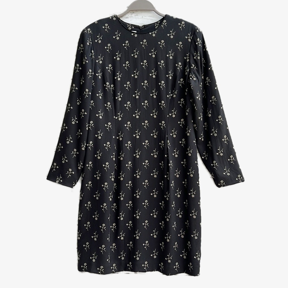 Talbots Vintage Floral Dress Size 12 Womens Dainty Floral Shift Dress Black MIDI